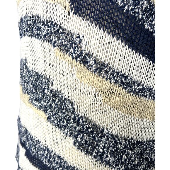 Lucky Brand SMALL Striped Loose Knit Notched V-Neck Short Sleeve Sweater - Picture 7 of 12